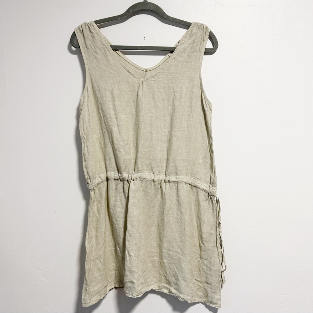 Valentina Naldi Linen Tunic Mini Dress Shirt Top Women’s Large Italy Cream Tan L